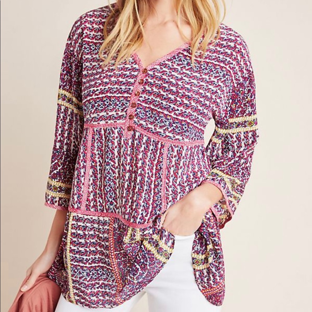 Maeve Anthropologie Lilyana Tiered Silk Tunic
